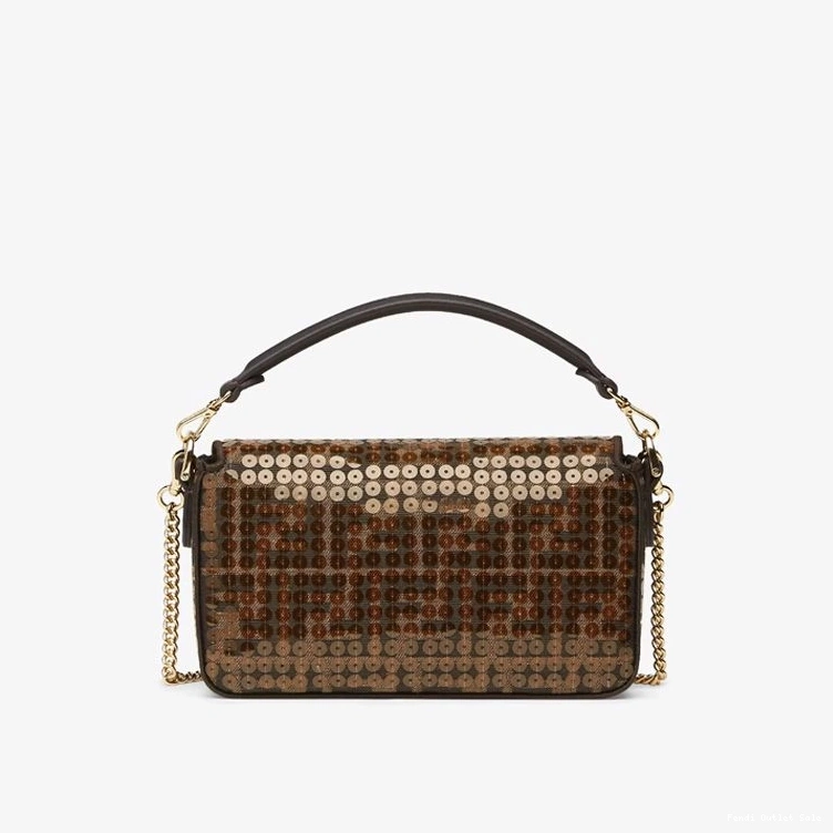 Cheap Fabric Mini FF Brown Baguette In with Bag Motif Sequins Fendi 0730